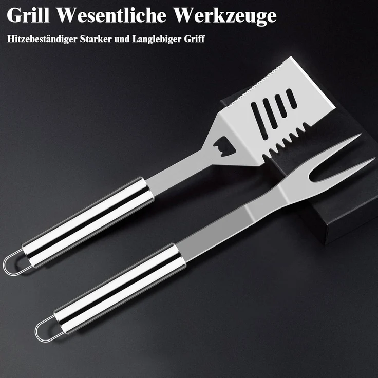 LuxusKollektion Grillbesteck-Set Grill Zubehör Grillbesteckset aus Edelstahl 38tlg , Silber – Bild 2