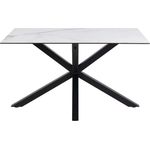 AC Design Furniture Heather Rechteckiger Esstisch für 4 Personen, Tischplatte in Weißer Marmoroptik und Metallkreuzgestell, Küchentisch mit Keramikoberfläche, Kratzfest, B: 135 x H: 75,5 x T: 80 cm