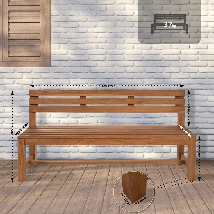 Gartenbank Teakbank CUGAD - Holz Teak 180x50x85 cm | Holzbank 180 Cm Gartenbank Sitzbank Mit Lehne Wetterfest Bank Garten Terrasse – Bild 7