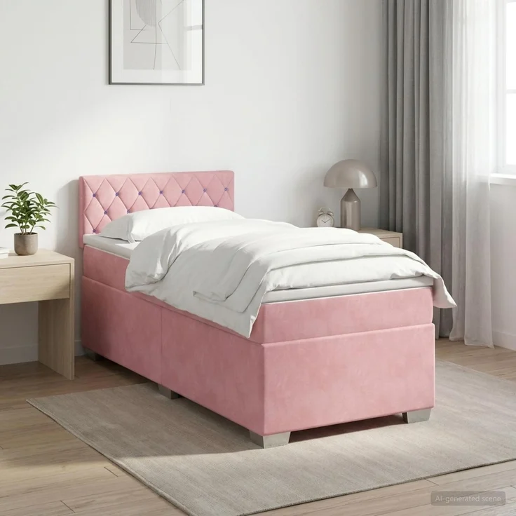 vidaXL Boxspringbett mit Matratze mit Kopfteil Rosa 90 x 200 cm Samt 3450637 – Bild 1