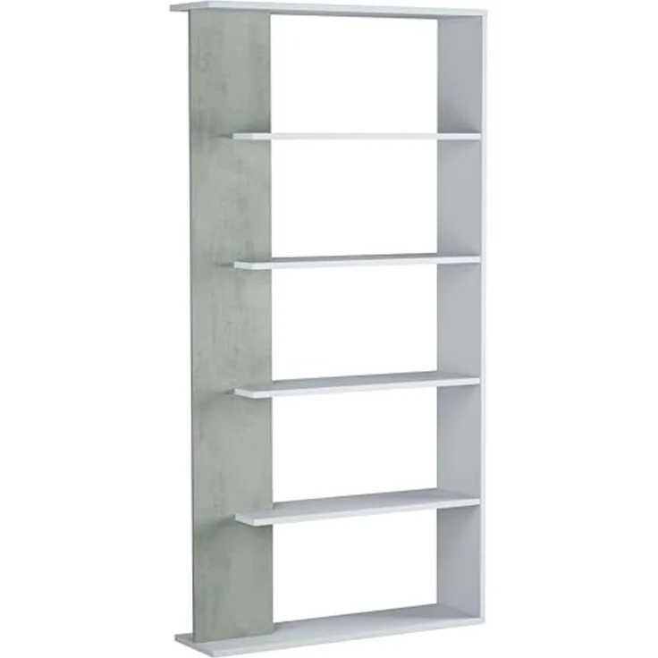 Habitdesign Alida, Regal mit 5 Regalböden, Bücherregal für Esszimmer, Wohnzimmer, Finish in Arktisweiß und Zementgrau, Maße: 180 cm (H) x 90 cm (B) x 25 cm (T) – Bild 6