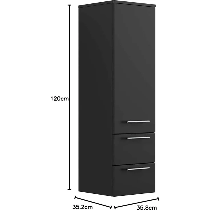 Hochschrank 120 cm schwarz mit Glaseinlagen : Schwarz – Bild 5