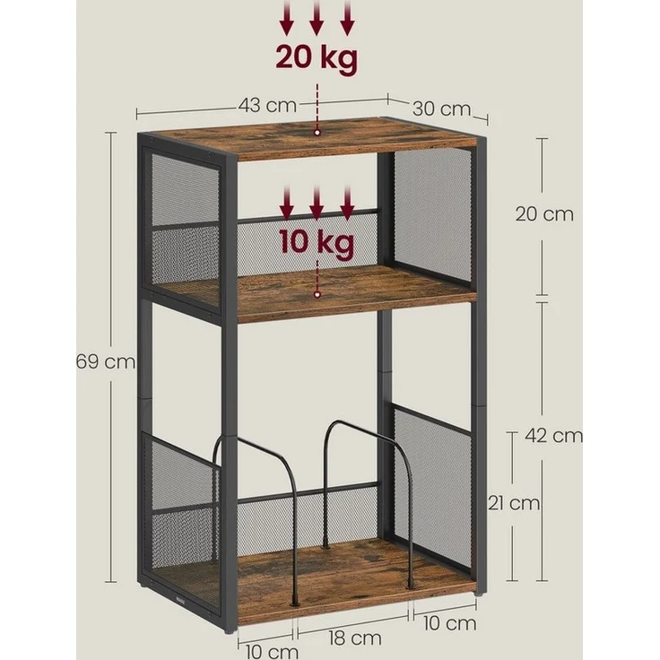 VASAGLE Beistelltisch, Plattenspieler-Ständer mit 3 Etagen, Holz Vintagebraun, 30 x 81 x 69 cm – Bild 3