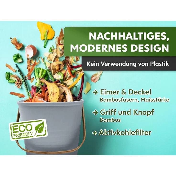 YourCasa Biomülleimer YourCasa® Biomülleimer Küche Klein 4L nachhaltig mit Akivkohlefilter, Fassungsvermögen 4 Liter, Nachhaltige Materialien – Bild 7