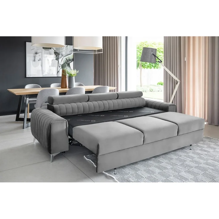 Sofa 3-Sitzer mit Schlaffunktion Schlafsofa ELENI Stoff Monolith Grau – Bild 2
