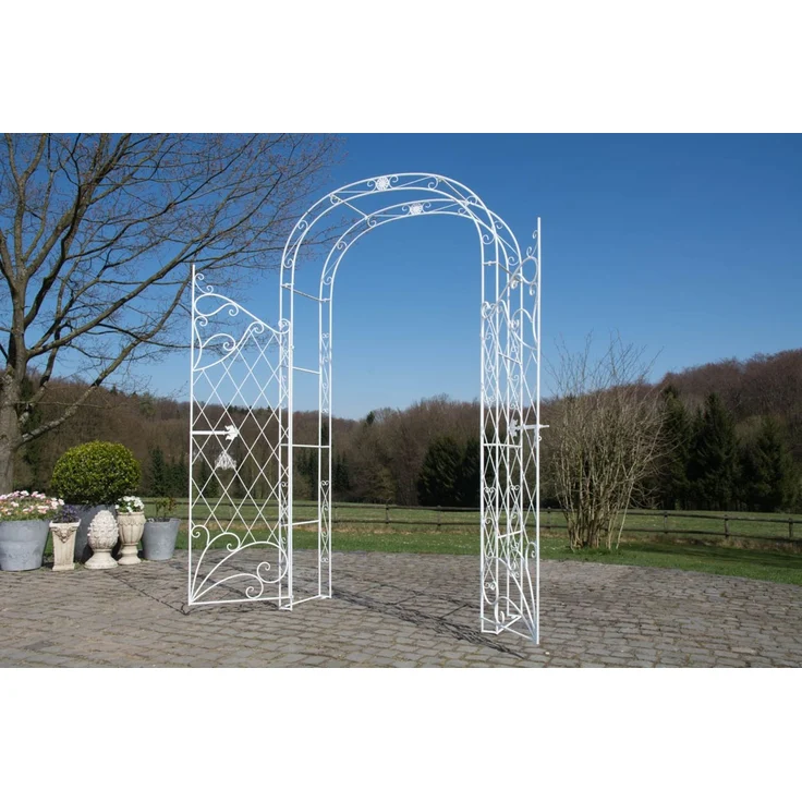 Rosenbogen MINDEN mit Tor - 120x40x220cm, Metall, Weiß | Rankhilfe Rosen Rankgitter Gartendekoration – Bild 3