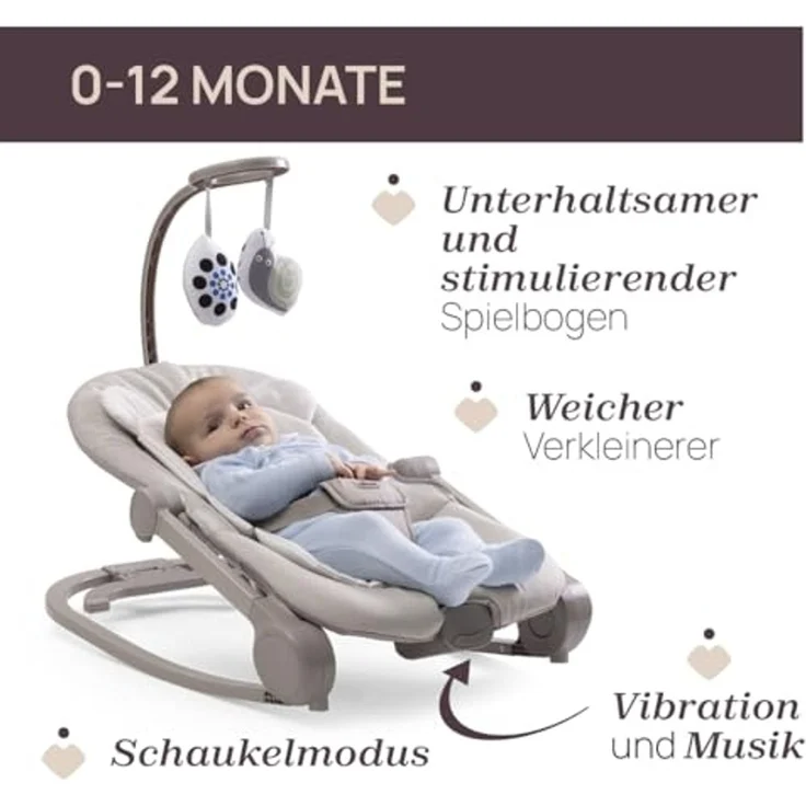 Chicco Wippe Mia 2-in-1, Babywippe und Hochstuhl, Einlage aus Bio-Baumwolle, Wendbare Spielleiste, Musik und Vibration, Schaukel- oder feste Modus, Ab 0 Monaten – Bild 2