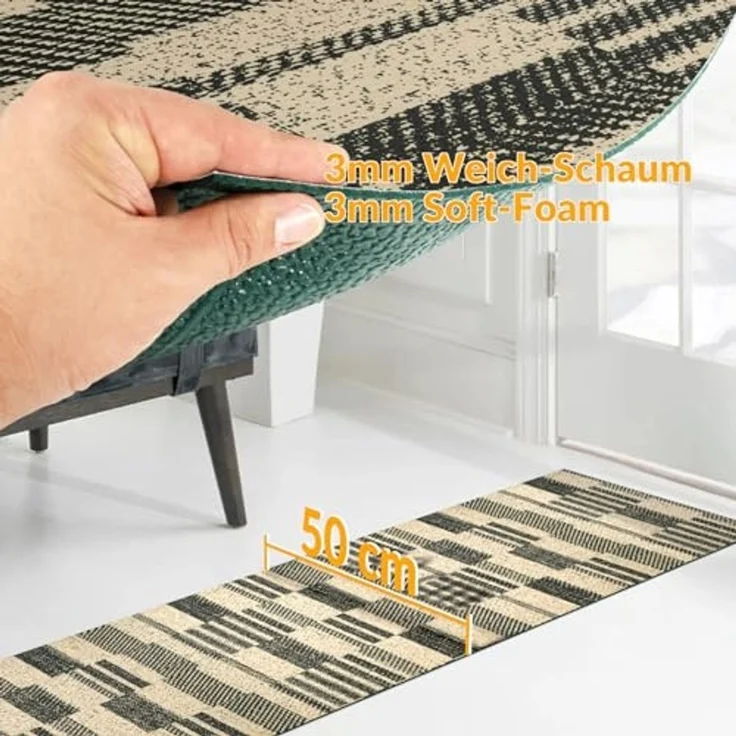 ANRO Küchenläufer Hochwertig GreenLine Flurläufer Teppichläufer Textil, Eckig, Bodenläufer 100x52cm Barcode Patchwork Dunkel pflegeleicht – Bild 3