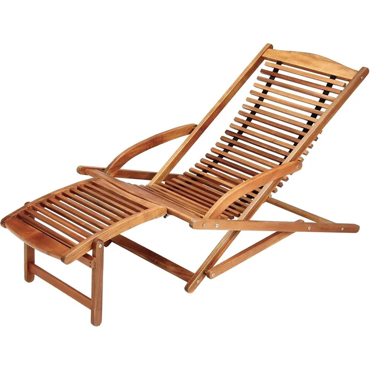 Casaria Gartenliege Braun, Wetterfest Holz klappbar Ergonomisch Kopfkissen Fußstütze