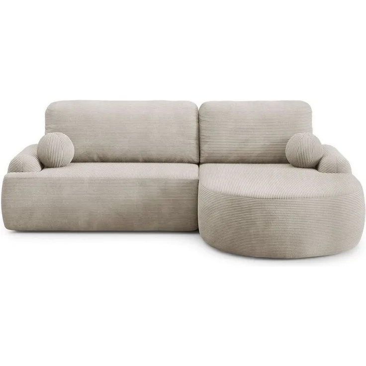 Lookway Ecksofa CLEO CORD Rundes Ecksofa mit Schlaffunktion und Bettkasten