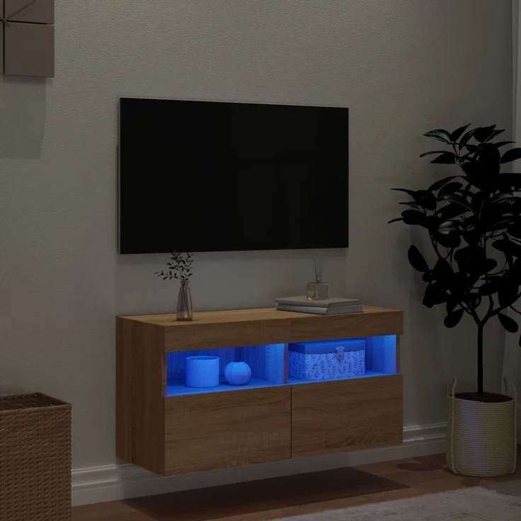 TV-Wandschrank, Fernsehschrank mit LED-Leuchten Sonoma-Eiche 80x30x40 cm – Bild 4
