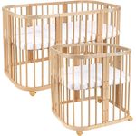 Waldin Babybett aus Holz 7in1 mit Matratze, mitwachsendes Kinder-Bett, belüftet, Boden 5-fach verstellbar, All-Inclusive-Set Holz natur, Ohne Stoffset