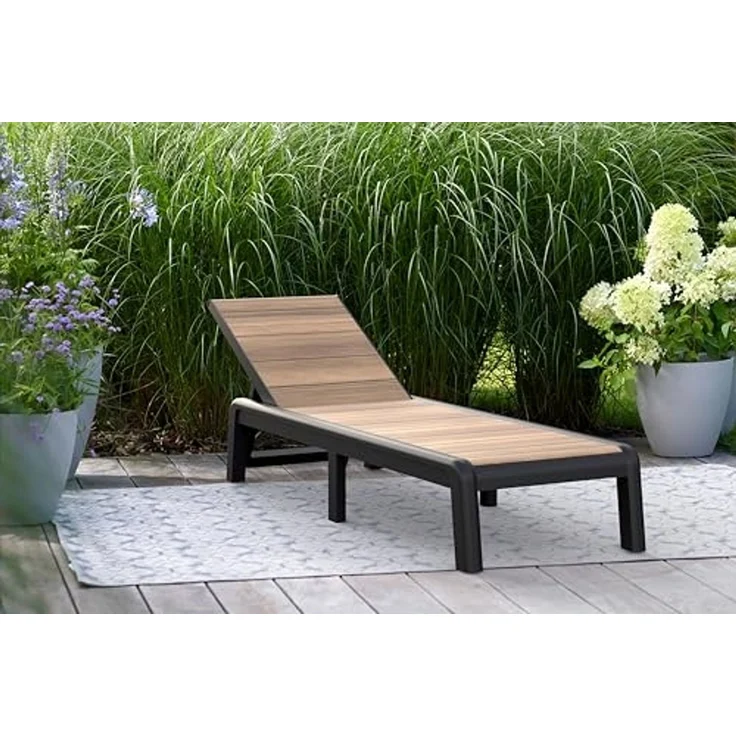Keter Avon Sonnenliege für Garten oder Pool mit 4-Fach Verstellbarer Rückenlehne, klappbare Gartenliege, Holzoptik, 191.5 x 58 x 4.5 cm, pflegeleicht, wetterfest und UV-beständig – Bild 2
