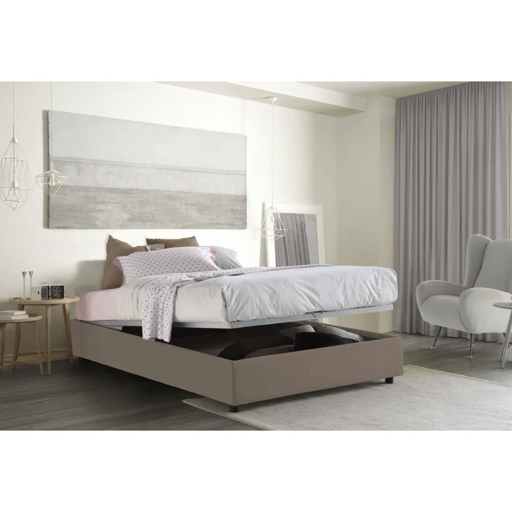 Dmora Annibale Doppelbett, Bettkasten mit Stoffbezug, 100 % Made in Italy, Öffnung vorne, geeignet für Matratze 160 x 190 cm, Taupe – Bild 4