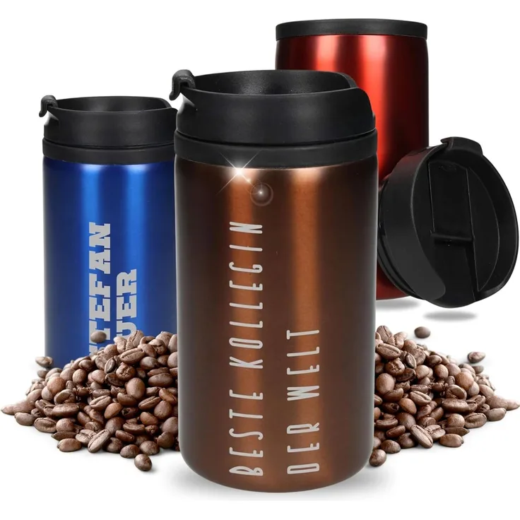 elasto Thermobecher 250 ml Edelstahlbecher doppelwandig isolierter Kaffeebecher, Coffee mug, Travel mug, Becher mit Deckel, Trinkbecher, Becher