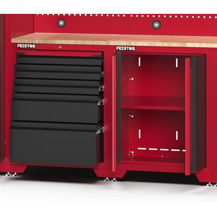 Feistos Werkstatteinrichtung "Juno 23", schwarz/rot, 264 x 46 x 198 cm (B x T x H),1 Hochschrank – Bild 6