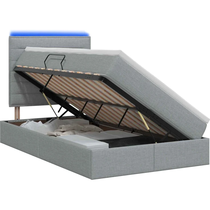 vidaXL LED-Speicherbett mit Matratze Hellgrau 120 x 200 cm Stoff 3459873 – Bild 2