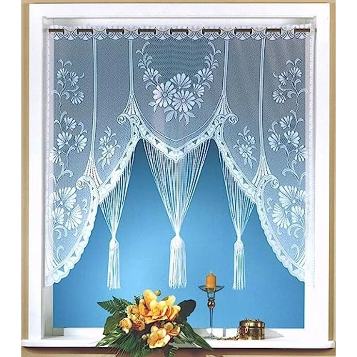 heimtexland Scheibengardine Raffiniertes Fensterbild M-Bogen Jacquard Gardine (1 St), Stangendurchzug, transparent, Jacquard, Fensterdekoration Fadengardine mit gebogter Blumen Bordüre – Bild 1