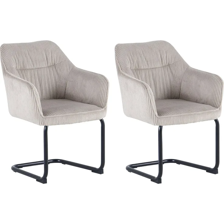 byLIVING ELBA Schwingstuhl 2er Set, drehbar 180° mit Rückholfunktion, Grob-Cord Taupe, Metallgestell schwarz, Armlehnen