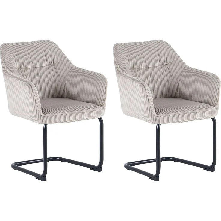 byLIVING ELBA Schwingstuhl 2er Set, drehbar 180° mit Rückholfunktion, Grob-Cord Taupe, Metallgestell schwarz, Armlehnen