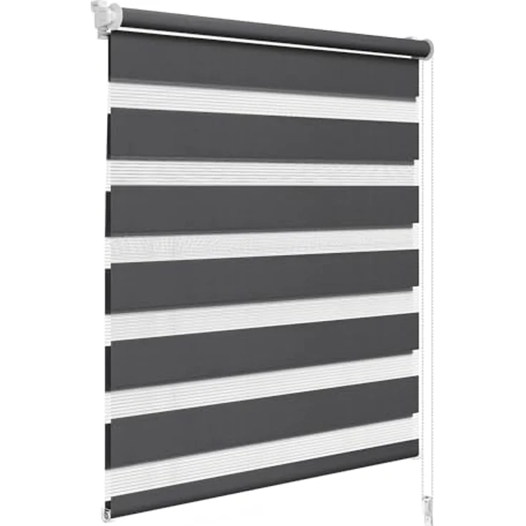 WOLTU Doppelrollo Klemmfix ohne Bohren Anthrazit 150x80 cm (LxB), Duo Rollo Zebrarollo Fensterrollo Klemmrollo Seitenzugrollo Easyfix lichtdurchlässig & verdunkelnd Rollos für Fenster und Tür – Bild 2