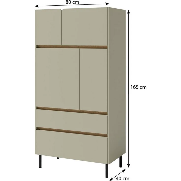 Beautysofa Kommode LICO mit 2 Schubladen, 4 Türen, 6 Regalböden (grifflos ideal für Jugendzimmer, Wohnzimmer, Büro, stabiles Corps aus laminierter Platte), moderne Farben Sandbeige oder Eukalyptus – Bild 1
