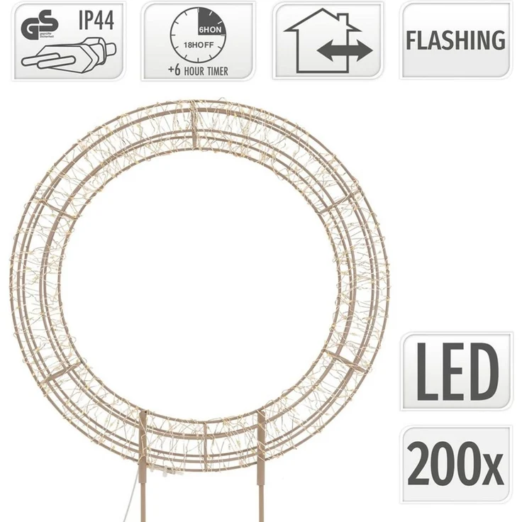 ECD Germany Dekokranz LED Weihnachtskranz mit Sockel und Lichterkette Weihnachtsdeko Außen, Lichterkranz Kranz 41,5 cm Weihnachtsbeleuchtung Timer 200LED Warmweiß – Bild 4