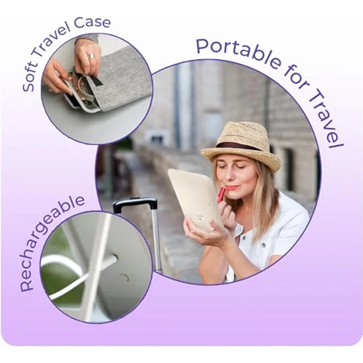 StylPro Glow & Go Schminkspiegel, 10x vergrößerbar, dimmbare LED-Beleuchtung mit Touchscreen, verstellbarer Ständer, inklusive weicher Luxus-Reisetasche und USB-Ladekabel – Bild 2