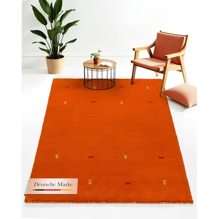 carpetfine 'Gabbeh Uni' Wollteppich, reine Wolle, Orange, 120 x 170 cm – Bild 1