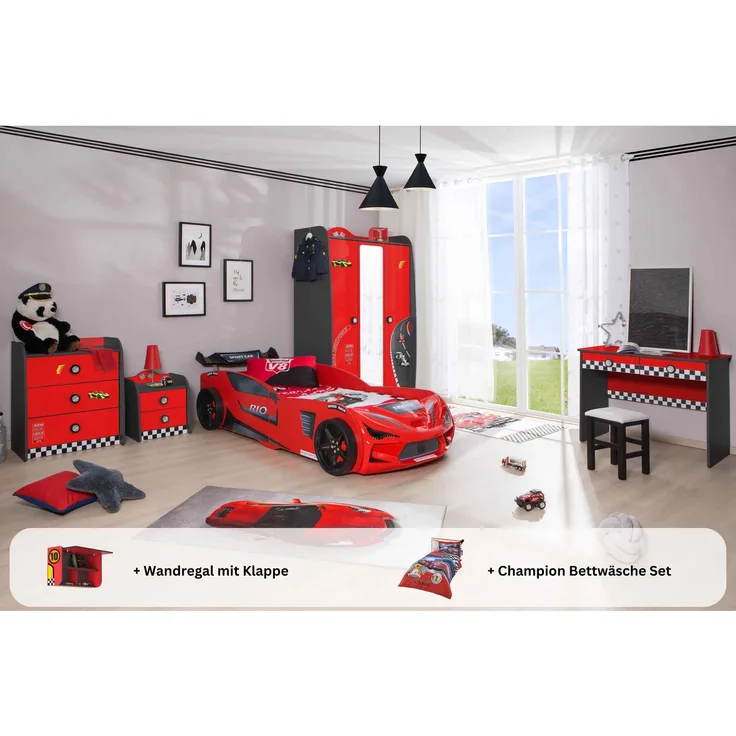 Kinderzimmer komplett Set Autobett Rio 5 teilig Rot