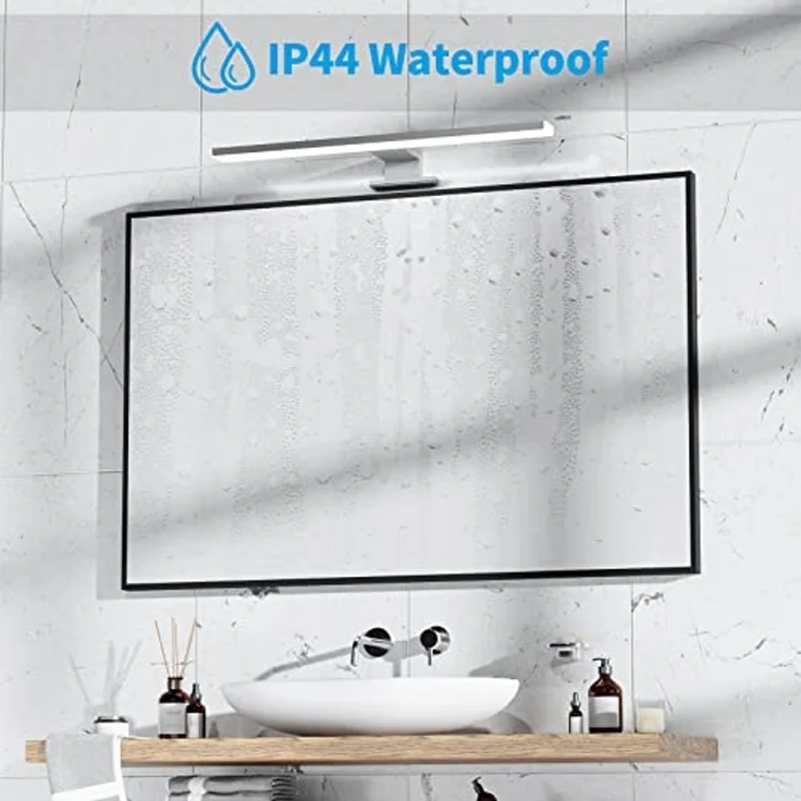 Aourow LED Spiegelleuchte Bad 10W,40CM 820LM Spiegellampe Badezimmer,Kaltes Weiß 6500K IP44 Wasserdicht Badlampe Spiegel KLASSE II 230V Spiegelschrank Beleuchtung – Bild 3