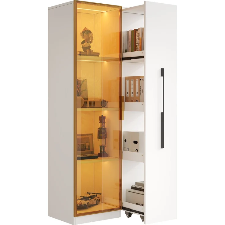Vitrine 70 x 40 x 160 cm in Weiß mit Glasfront, LED-Beleuchtung und seitlichem Auszug – Bild 5