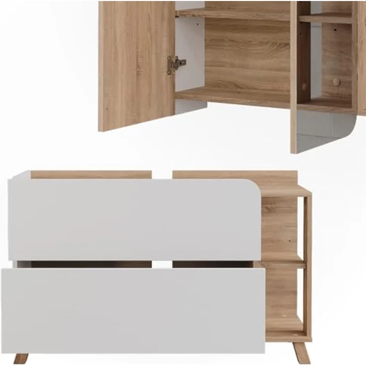 Vichy Badmöbel-Set Karen, 2-teilig, Waschbeckenunterschrank und Spiegelschrank, Sonoma/Weiß, hochwertige Verarbeitung – Bild 5