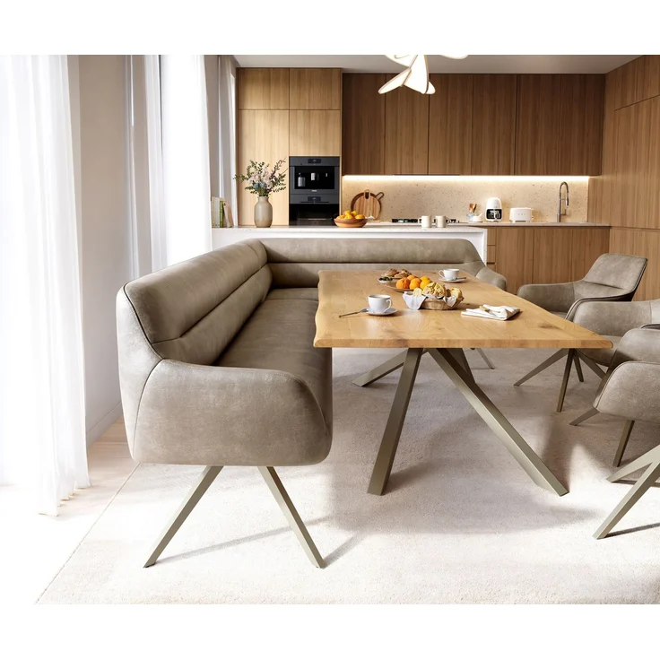 Esszimmerbank Taya-Flex 285x190 cm Mikrofaser Beige Vintage Kreuzgestell kantig Effektfinish Titan Taschenfederkern Links – Bild 2