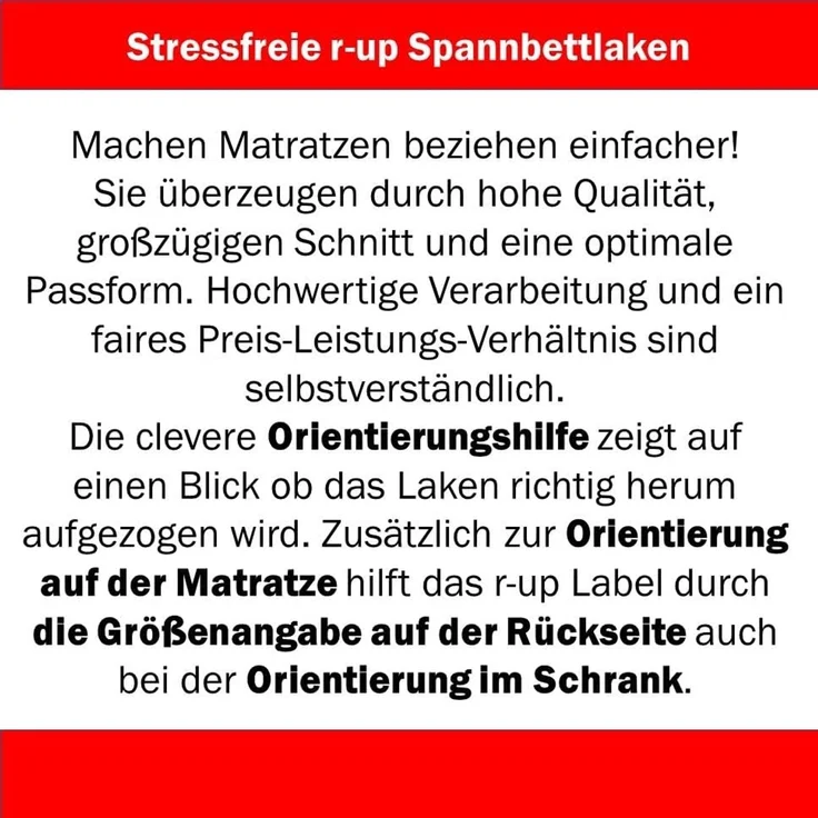 r-up Prima Spannbettlaken 180x200-200x220 bis 35cm Höhe natur 97% Baumwolle / 3% Elasthan 160g/m² – Bild 6