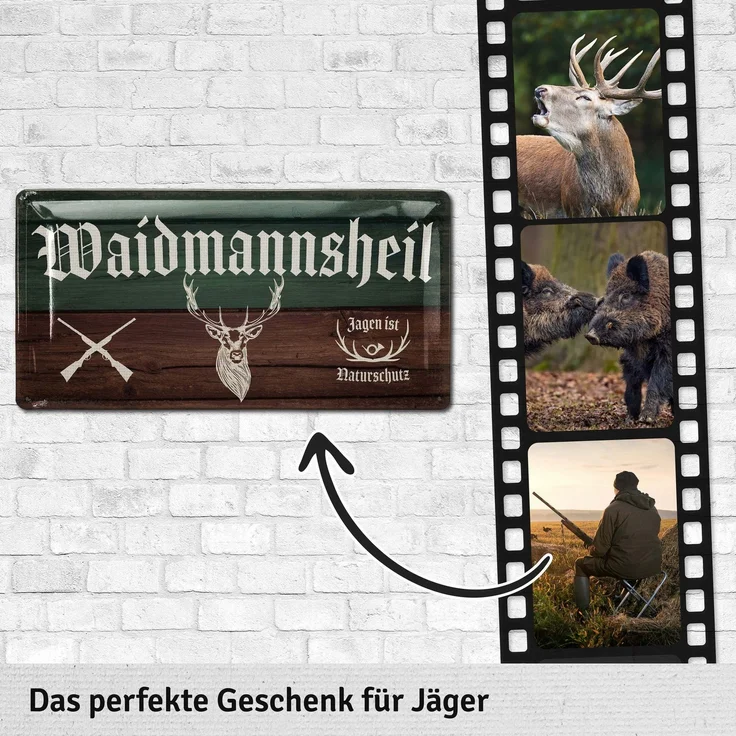 LANOLU Blechschild Waidmannsheil Jäger - 17x34cm – Metall – Mehrfarbig – 17125 – Bild 3