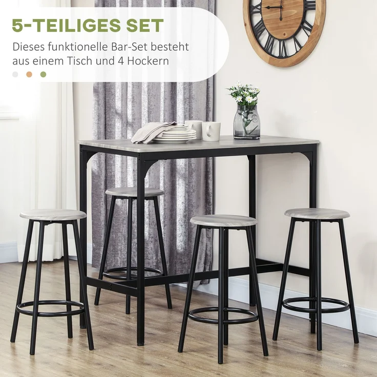 HOMCOM Bartisch Set, MDF, Metall, Grau, 110L x 50B x 89,5H cm – Bild 4