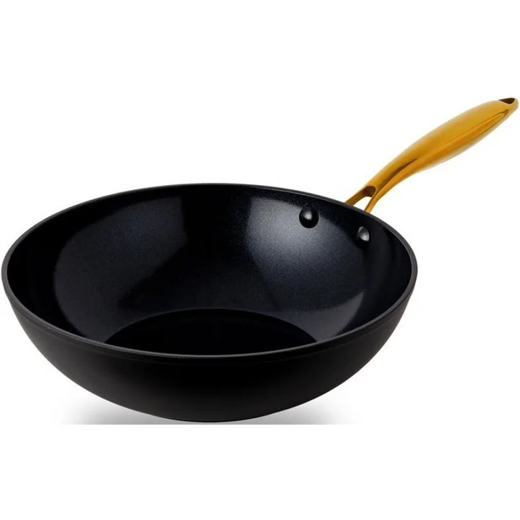 HENSSLERS Wok HSN, Aluminium (1-tlg), BLACK CERAMIC Antihaftbeschichtung, goldener Edelstahlgriff, Induktion – Bild 4
