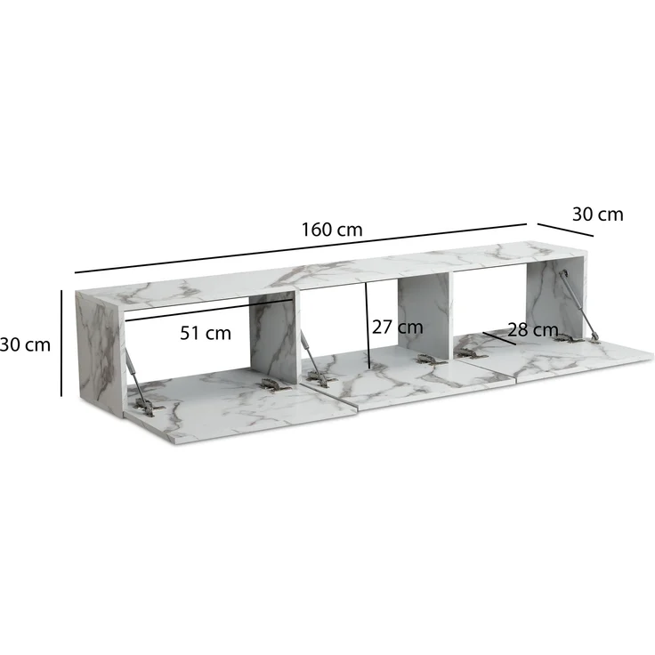 FINEBUY Lowboard FB58627 (Marmor-Optik Weiß 120x30x30 cm mit zwei Türen), TV-Kommode Hoch, TV-Schrank Modern, Fernsehtisch – Bild 3