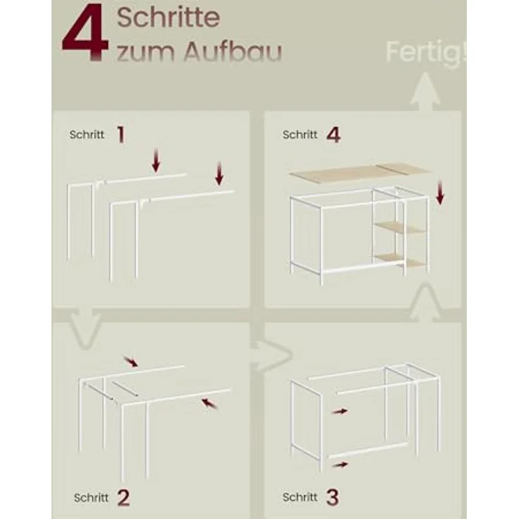 VASAGLE Tisch, Computertisch, Bürotisch, 120 x 60 x 76 cm, moderner Stil, für Arbeitszimmer, Schlafzimmer, Wohnzimmer, naturbeige-perlweiß LWD047N02 – Bild 8