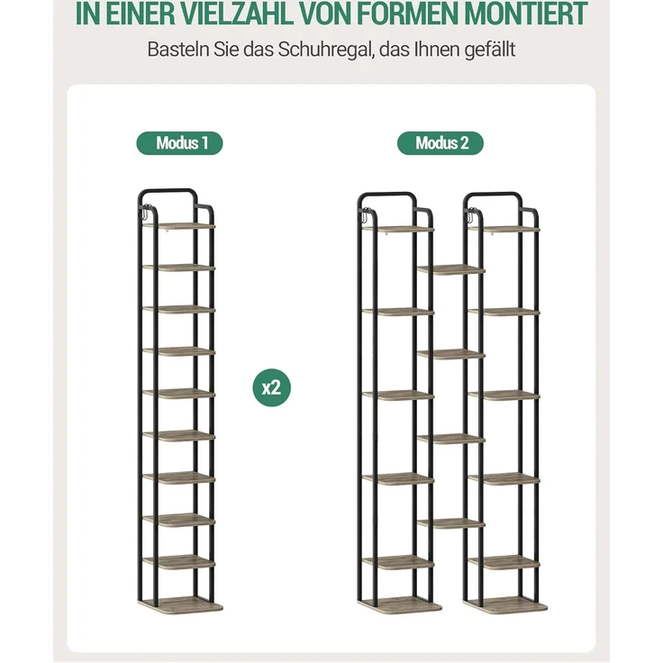 Vertikales Schuhregal, 10-Stöckige Schuhregale, Schuhturm für Kleine Räume, Freistehend, Verstellbar, Platzsparend, Helles Elfenbein und Schwarz – Bild 6