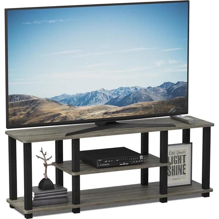 Furinno Entertainment/TV-Regal mit unterschiedlichen Ablageflächen, Französische Eiche Grau/Schwarz, 29. 72x111. 25x41. 15 cm