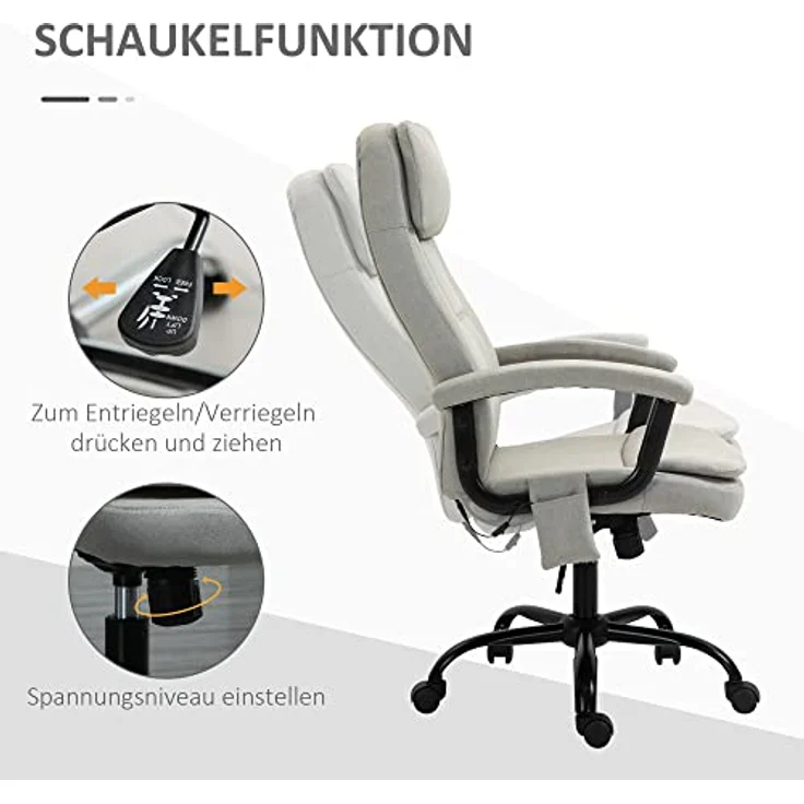 Vinsetto Massage-Bürostuhl, Beige, ergonomisch mit atmungsaktivem Webstoff und höhenverstellbar, Drehstuhl für Arbeitszimmer – Bild 9