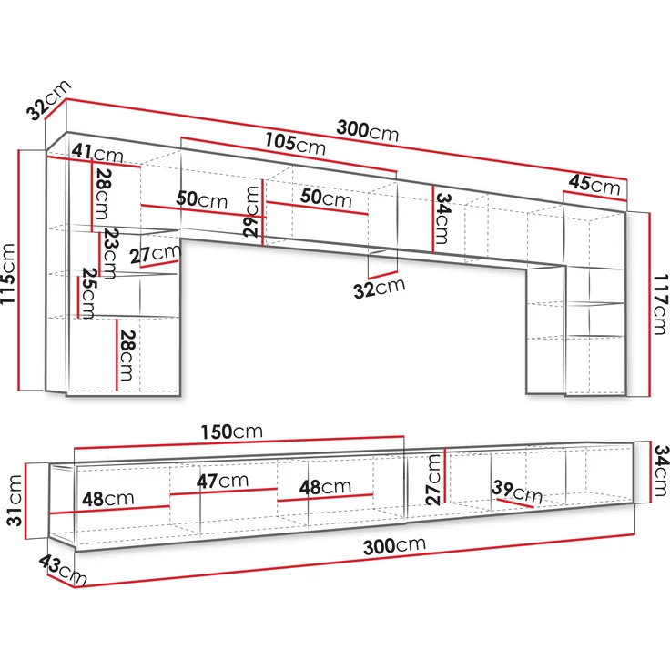 Wohnwand Calabrini I (Farbe: Cashmere, mit weißer LED Beleuchtung) – Bild 4