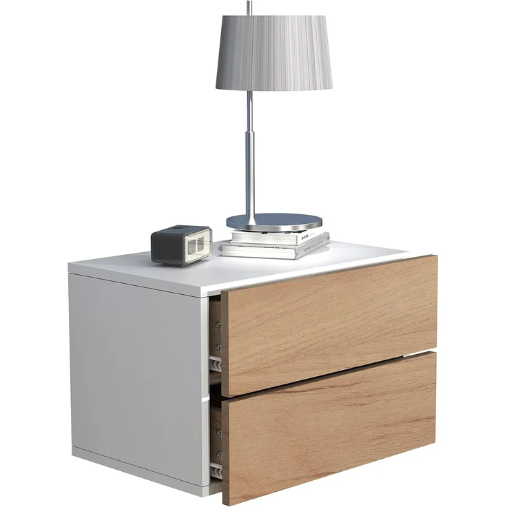 VCM Nachttisch Usal 918301 Weiß / Honig-Eiche H. 30 x B. 45 x T. 32 cm – Bild 1