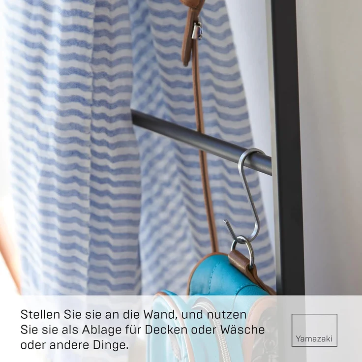 Yamazaki Garderobenständer "Tower" Kleiderständer 45x162cm, Handtuchhalter, Universalständer, zum Anlehnen, schwarz Metall – Bild 4