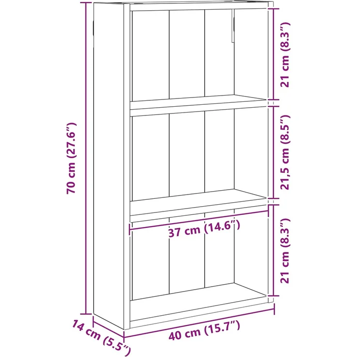 vidaXL Badezimmer-Wandschrank mit Regal Graues Sonoma 40 x 14 x 70 cm 889364 – Bild 7