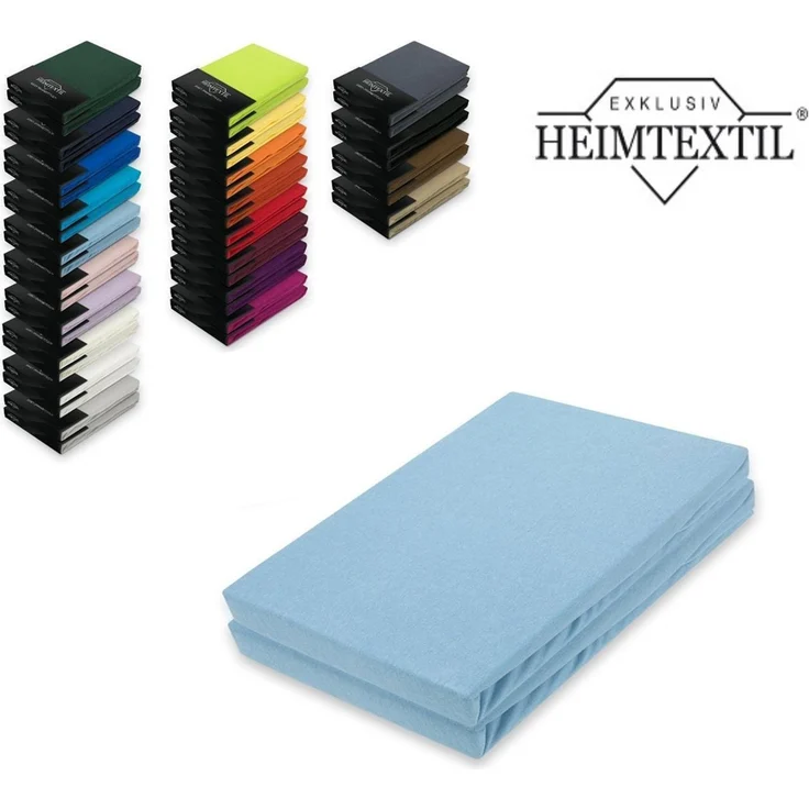 Doppelpack Jersey Spannbettlaken Premium Hellblau 140 - 160 x 200 cm – Bild 1