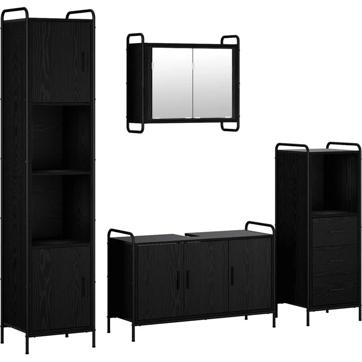 vidaXL Badezimmerschrank-Set 4 stk. Schwarz Eichen-Optik 3444621 – Bild 2