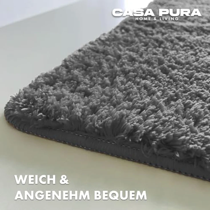 casa pura Badematte grau, weicher Badezimmerteppich in Shaggy Optik, rutschfest und waschbar, 70x120 cm, Sky Soft – Bild 3